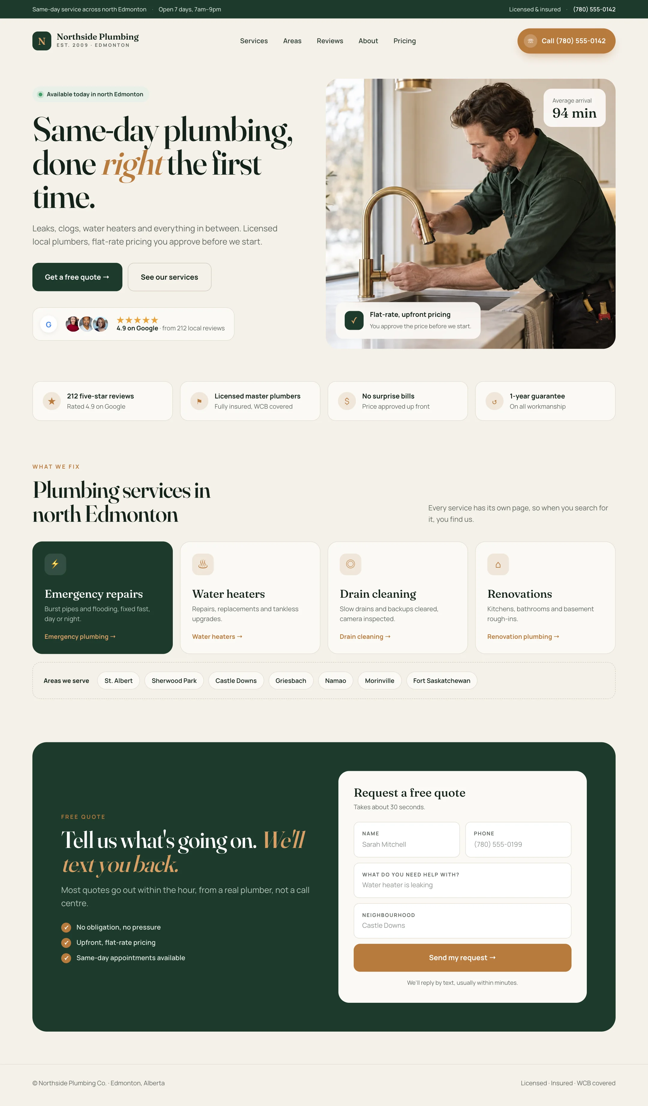 Example homepage for a local plumber, built the way we build every client site