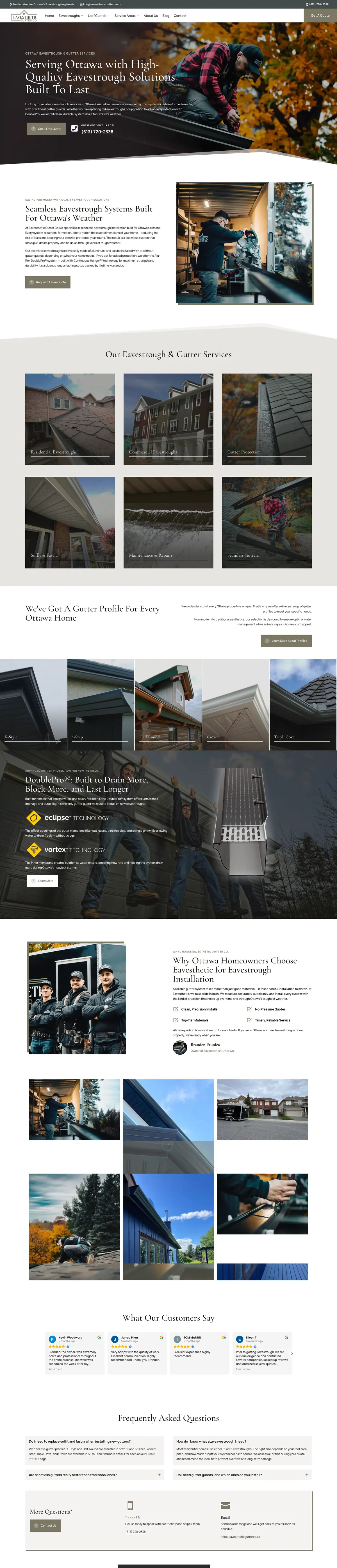 Eavesthetic Gutter Co. website, full page