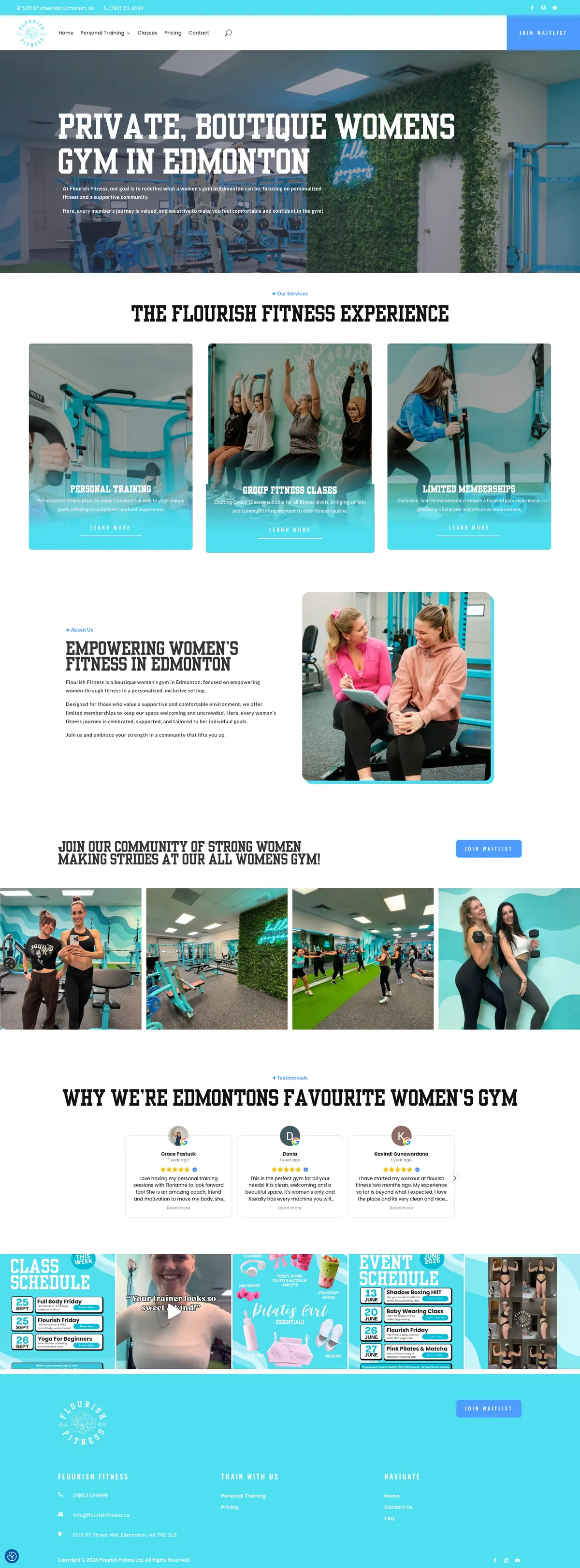 Flourish Fitness website, full page