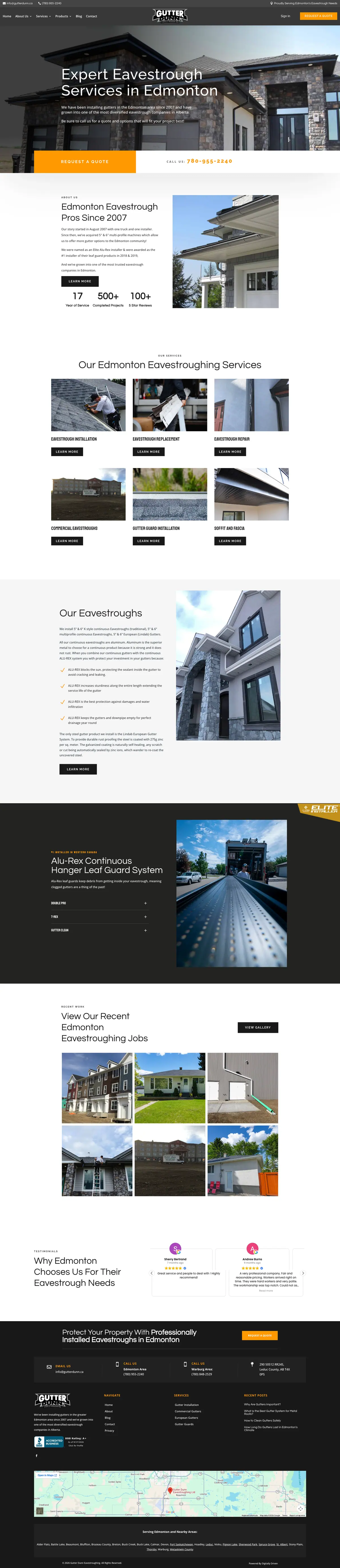 Gutter Dunn Eavestroughing website, full page