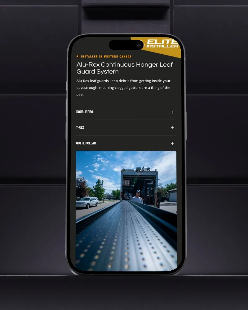 Gutter Dunn Eavestroughing website on a phone