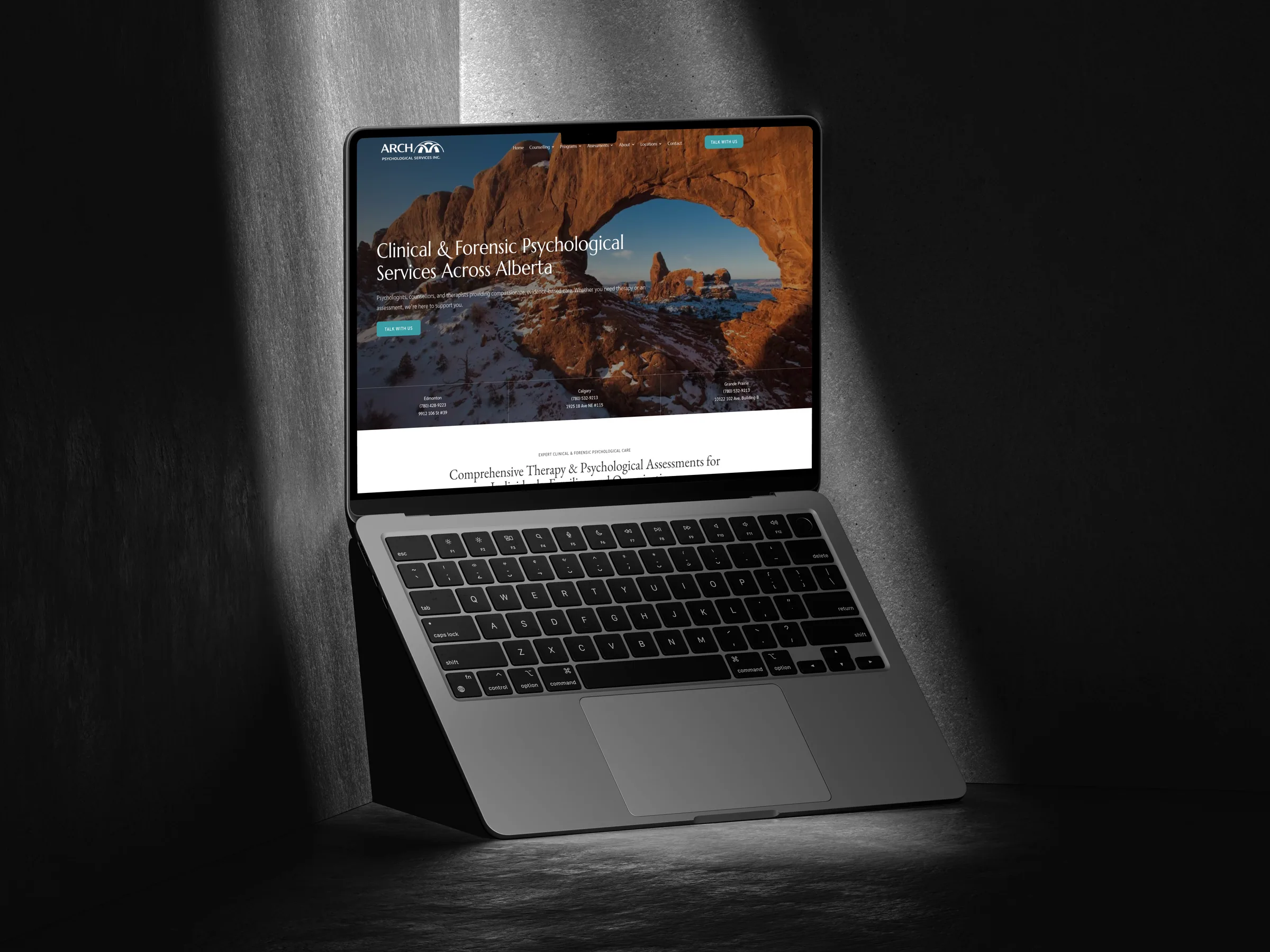 A client website on a laptop