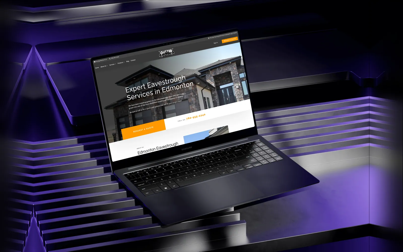 Gutter Dunn Eavestroughing website on a laptop